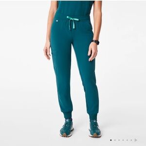 Figs Caribbean blue High waisted Zamora Jogger Pants with pink Drawstring